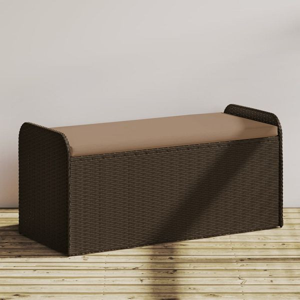 vidaXL Sitzbank mit Stauraum & Kissen Braun 115x51x52 cm Poly Rattan, 365729