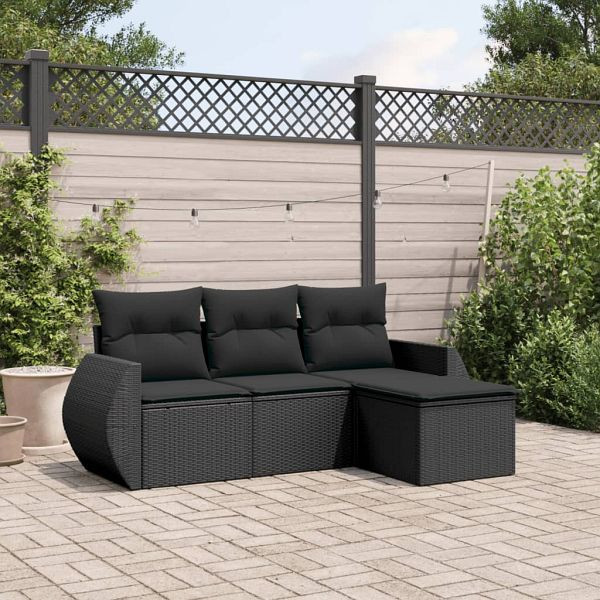 vidaXL 4-teilig Garten-Sofagarnitur mit Kissen Schwarz Poly Rattan, 3253602