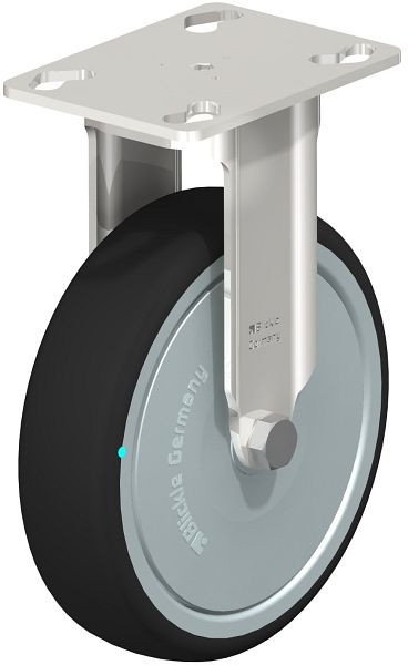 Blickle BKPXA-PATH 126KD-FK Edelstahl-Apparate-Bockrolle mit Anschraubplatte, Thermoplastisches Polyurethan, Grau, 760732