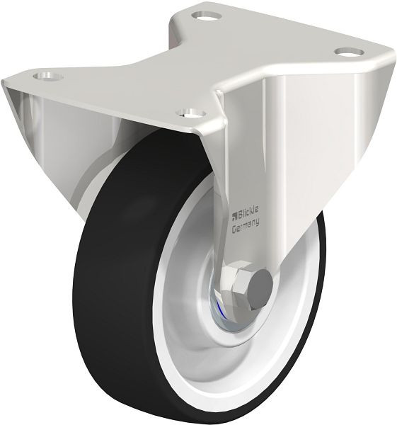 Blickle BKX-POTH 125XK-3 Edelstahl-Schwerlast-Bockrolle mit Anschraubplatte, Thermoplastisches Polyurethan, Grau, 754136