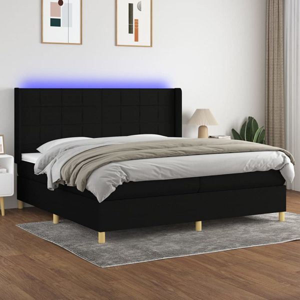 vidaXL Boxspringbett mit Matratze & LED Schwarz 200x200 cm Stoff, 3138903
