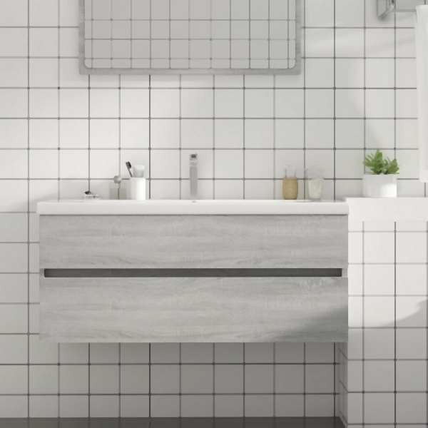 vidaXL Waschbeckenunterschrank Grau Sonoma 100x38,5x45cm Holzwerkstoff, 815658