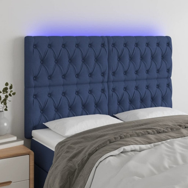 vidaXL LED Kopfteil Blau 144x7x118/128 cm Stoff, 3122764