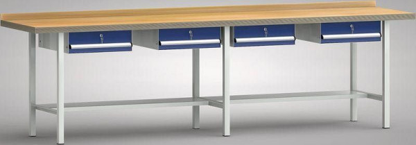 KLW Standard-Werkbank - 3000 x 700 x 900 mm L x T x H (ERGO-Version), zwei Einzelschubladen 150 mm Fh-EA, links & rechts, WS303E-3000M40-E7004