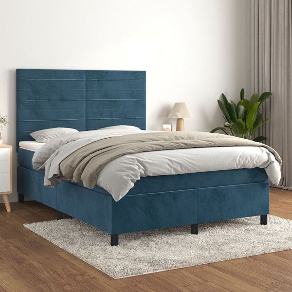 vidaXL Boxspringbett mit Matratze Dunkelblau 140x200 cm Samt, 3143089