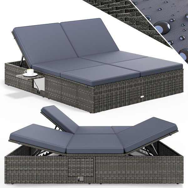 casaria Polyrattan Sonnenliege Grau/Anthrazit 200x160x33cm, 996906