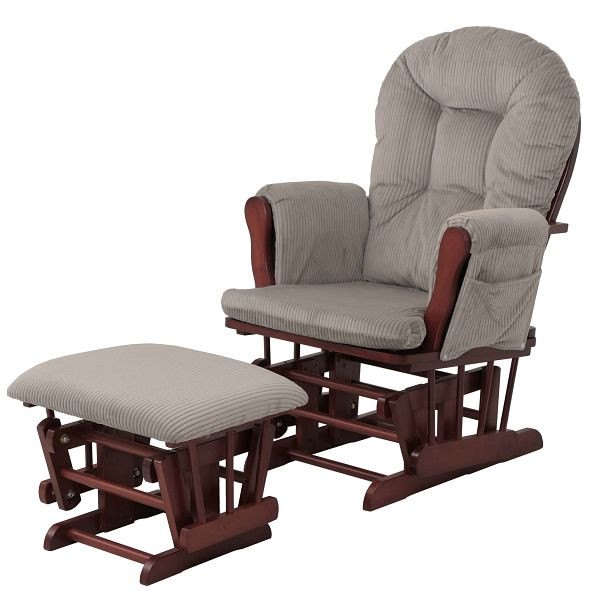 Mendler Relaxsessel HWC-C76, Schaukelstuhl Sessel Schwingstuhl mit Hocker Stoff Cord 320g/m² Öko-Tex, hellgrau Gestell dunkel, 109026