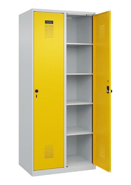 C+P Wäsche-Spind Evolo PLUS, 2 Abteile, 1850x800x500mm, 7035/1023, Verschluss Drehriegel, Ablageböden 8, 049000-22B S10001