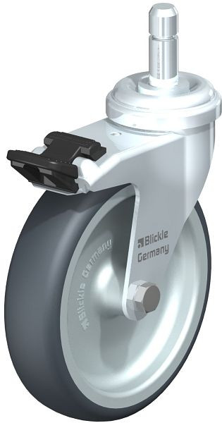 Blickle LRA-TPA 100G-FI-ES Apparate-Lenkrolle mit Einsteckstift & Feststeller, Thermoplastisches Gummi-Elastomer, Grau, 635672