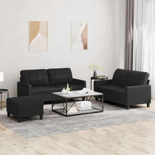 vidaXL 3-teilig Sofagarnitur mit Kissen Schwarz Kunstleder, 3201363