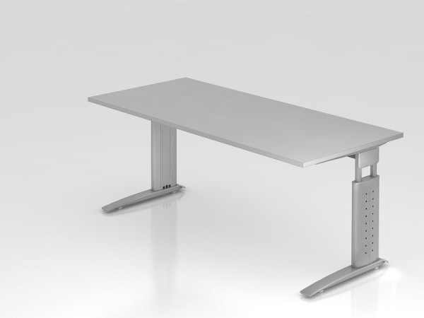 Hammerbacher Schreibtisch C-Fuß 180x80cm Grau/Silber, Arbeitshöhe 68-86 cm einstellbar, VUS19/5/S
