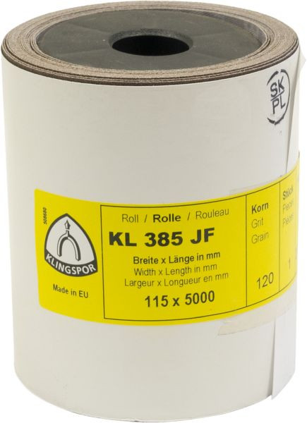Klingspor KL 385 JF Rollen 115 x 5000 mm Korn 320 mit Gewebeunterlage, 278792