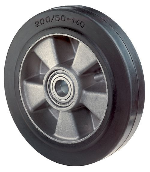 BS Rollen Gummirad, Rad-Breite 50 mm, Rad-Ø 250 mm, Tragfähigkeit 550 kg, Elastik-Reifen schwarz, Radkörper Aluminium, Kugellager, B80.251