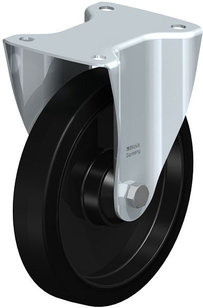 Blickle B-POEV 201KD Stahlblech-Bockrolle, mittelschwere Ausführung, mit Anschraubplatte, Elastik-Vollgummi, Schwarz, 850413