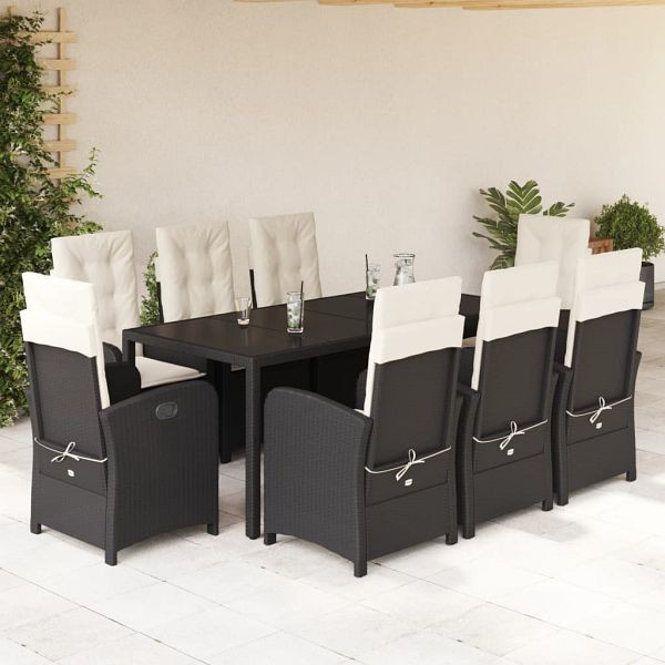 vidaXL 9-teilig Garten-Essgruppe mit Kissen Schwarz Poly Rattan, 3212201