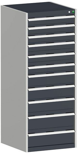 bott cubio Schubladenschrank bestückt mit 11 Schubladen BxTxH: 650 x 650 x 1600 mm, RAL 7035/7016, 40019156.19V
