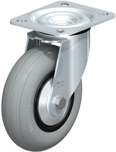Blickle L-VWPP 125G-SG-FA Stahlblech-Lenkrolle, mittelschwere Ausführung, mit Anschraubplatte, Weichgummi, Grau, 747245
