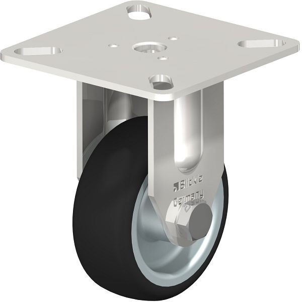 Blickle BPXA-PATH 50G Edelstahl-Apparate-Bockrolle mit Anschraubplatte, Thermoplastisches Polyurethan, Grau, 754194