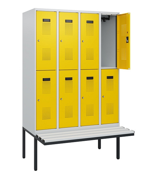 C+P Doppelstock-Spind Evolo PLUS, Bank, 8 Fächer, 1950x1200x815mm, 7035/1023, Zylinderschloss, Sitzfläche Kunststoff, 0493405-40 S10136