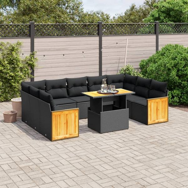 vidaXL 10-teilig Garten-Sofagarnitur mit Kissen Schwarz Poly Rattan, 3274100