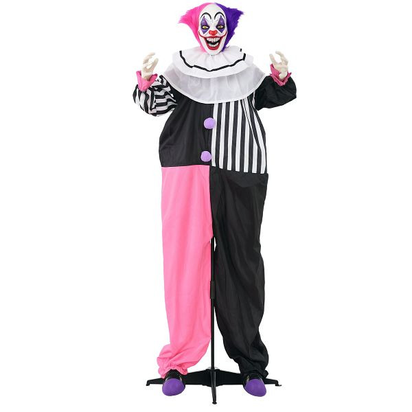 HOMCOM Grusel-Clown Halloween-Dekoration, beweglich, Lach-Funktion, Pink+Lila, 844-843V00BK