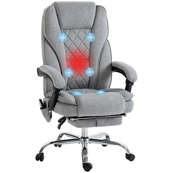 Vinsetto Ergonomischer Bürostuhl mit Massagefunktion, Fußstütze, drehbar, rollbar, Grau, 921-683V91GY