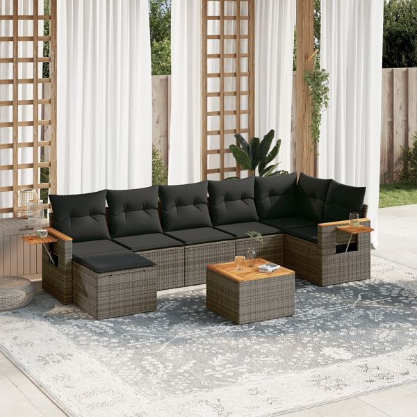 vidaXL 8-teilig Garten-Sofagarnitur mit Kissen Grau Poly Rattan, 3227040