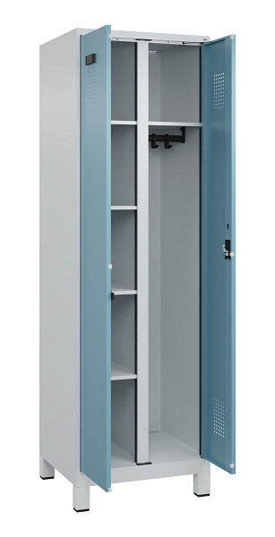 C+P Wäsche-/Garderobenspind Evolo PLUS, mit Füßen, 2 Abteile, 1950x600x500mm, 7, Frontfarbe 2406015 RDS Architekturblau, Zylinderschloss, 049610-20 S10036
