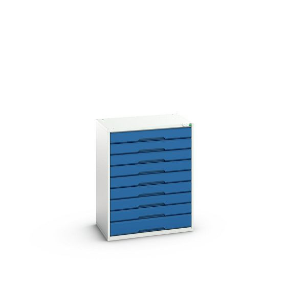bott verso Schubladenschrank, mit 9 Schubladen, BxTxH: 800 x 550 x 1000 mm, Lichtgrau / Enzianblau, 16925157.11