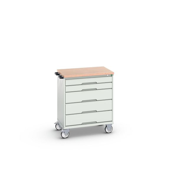 bott verso mobiler Schubladenschrank, mit 5 Schubladen und Multiplex Top, BxTxH: 800 x 600 x 980 mm, Lichtgrau / Lichtgrau, 16927001.16
