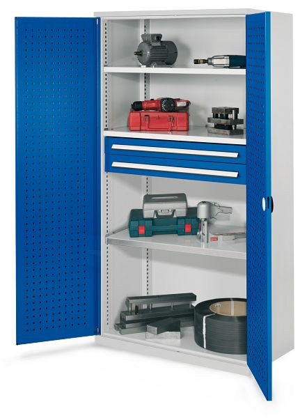 Kappes Schwerlastschrank ohne Mitteltrennwand, 1950 x 1000 x 600 mm, Mod 45, RAL 7035/5010, Türinnenseite: RasterPlan Lochplatte, 1462.09.3016