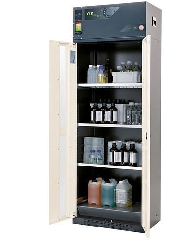 asecos Chemikalien-Umluftschrank Custos, Türen weiß, 3 Einlegeböden und Bodenwanne, Typ C-83, 248476
