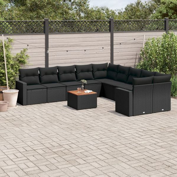 vidaXL 11-teilig Garten-Sofagarnitur mit Kissen Schwarz Poly Rattan, 3256643