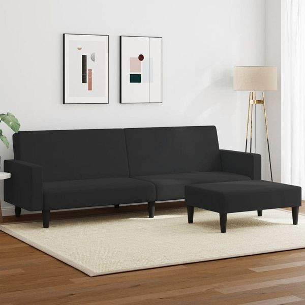 vidaXL Schlafsofa 2-Sitzer mit Fußhocker Schwarz Samt, 3216239