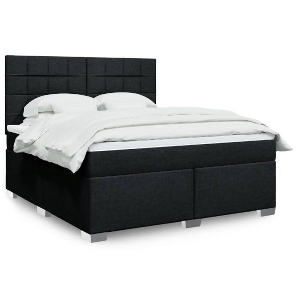 vidaXL Boxspringbett mit Matratze Schwarz 180x200 cm Stoff, 3290569
