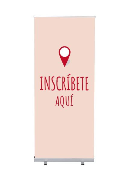 Showdown Displays Roll-Banner Budget 85 Komplettset Hier Anmelden Rot Spanisch, RBB085LSFI360