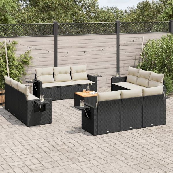 vidaXL 13-teilig Garten-Sofagarnitur mit Kissen Schwarz Poly Rattan, 3224495