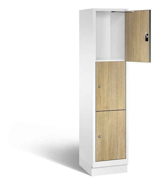 C+P Schließfachschrank Evolo, H1800xB420xT500mm, Farbe: Verkehrsweiß / Dekor Eiche Sereno, 48020-123 S10122
