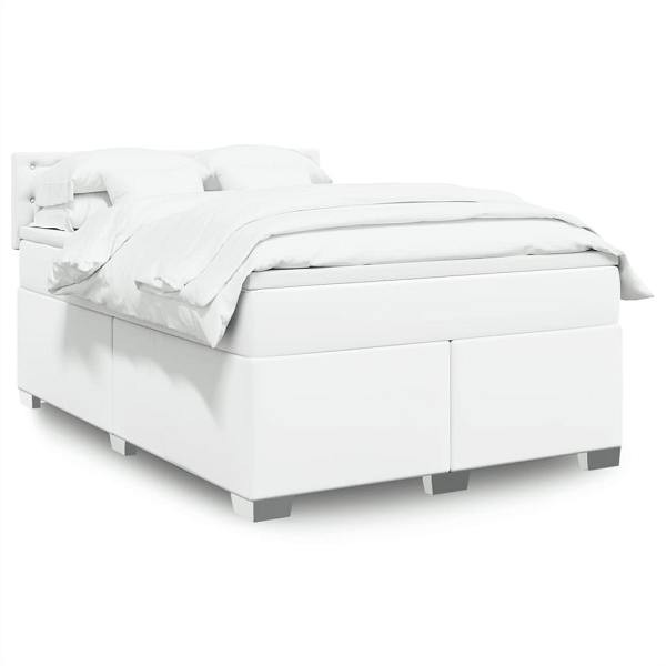 vidaXL Boxspringbett mit Matratze Weiß 140x200 cm Kunstleder, 3286125
