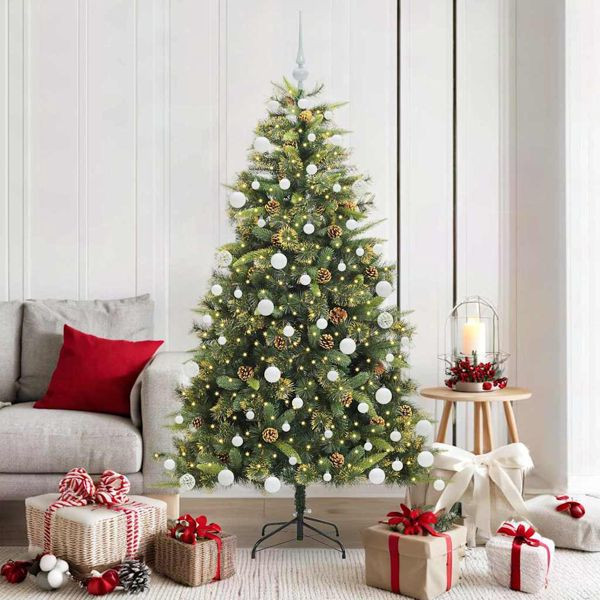vidaXL Künstlicher klappbarer Weihnachtsbaum mit Tannenzapfen 180 cm, 3395092
