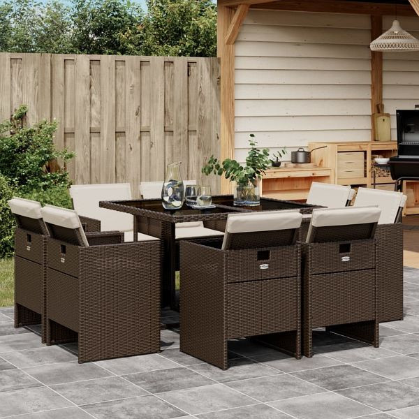 vidaXL 9-teilig Garten-Essgruppe mit Kissen Braun Poly Rattan, 3277784