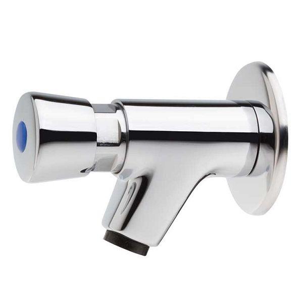 Gastro-Inox Wasserhahn mit wassersparender Druckknopfsteuerung, kurzer Auslauf unten, 402.600