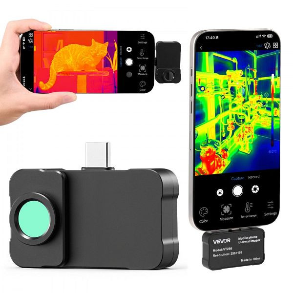 VEVOR Wärmebildkamera 512x384 & 256x192 IR, Makro-Objektiv, USB-C, 25Hz, -20°C-550°C, für iOS/Android Smartphone/Tablet, KDSRCXY2561960W1B001V9
