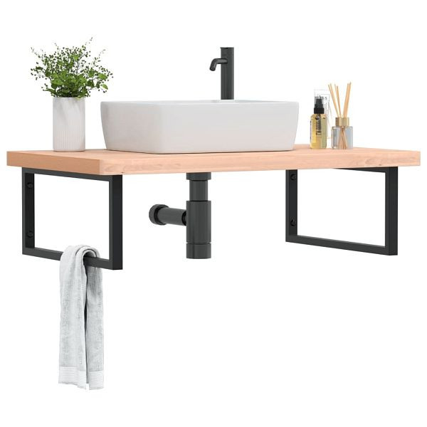 vidaXL Waschbeckenregal Wandmontage Stahl und Massivholz Buche, 3302521