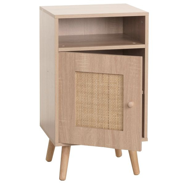 Mendler Nachttisch HWC-M39, Nachtschrank Kaffeetisch Beistelltisch, Staufächer, Kubu Rattan Holz Melamin, Eiche-Optik 71x40x41cm, 104215