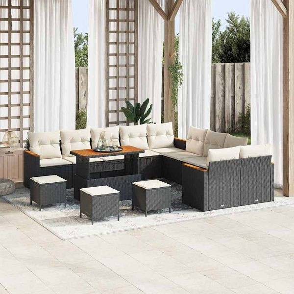 vidaXL Garten-Sofa-Set mit Kissen 14-teilig Schwarz Poly-Rattan, 3365060
