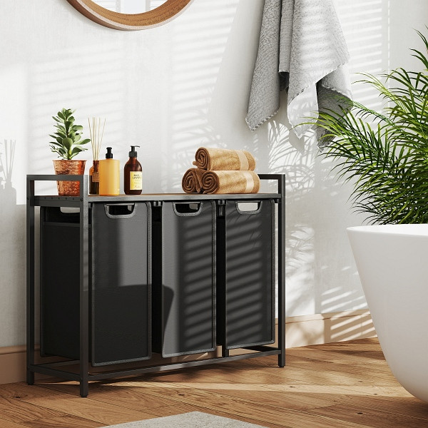 SONGMICS Wäschekorb, Tintenschwarz, 92,5x33x72 cm, BLH301B50
