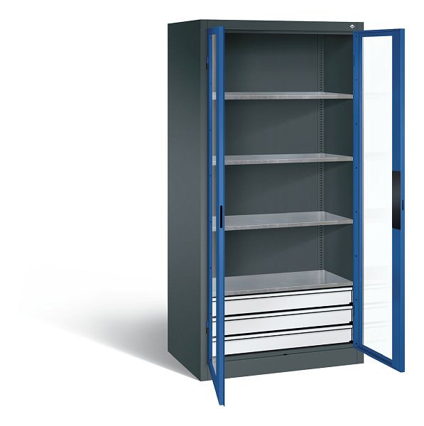 C+P Werkzeugschrank Acurado, H1950xB930xT600mm, Farbe: Anthrazitgrau / Enzianblau, Muldengriff, 8922-5532 S10000