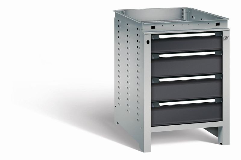 Otto Kind Werkbank Serie function Typ 107, ohne Platte, 4 Schubladen, mit Zentralverschluss, Gehäuse RAL 9006, Front RAL 9005, 07232433N