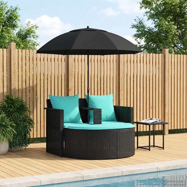 vidaXL Garten-Sofa mit Kissen 8-teilig Schwarz und Türkis Poly-Rattan, 42025904